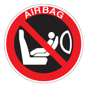 Verbotszeichen - Anbringen eines Kindersitzes auf Airbag-gesichertem Sitz verboten - Verbotsschild - Sicherheitszeichen