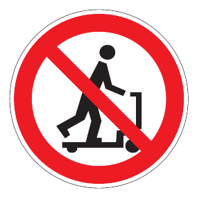 Verbotszeichen - Rollerfahren auf Handhubwagen verboten - Verbotsschild - Sicherheitszeichen