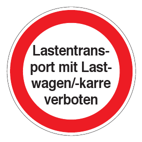 Verbotszeichen - Lastentransport mit Lastwagen/-karre verboten - Verbotsschild - Sicherheitszeichen