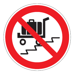 Verbotszeichen - Benutzen der Rolltreppe mit Last-/Kofferwagen verboten - Verbotsschild - Sicherheitszeichen